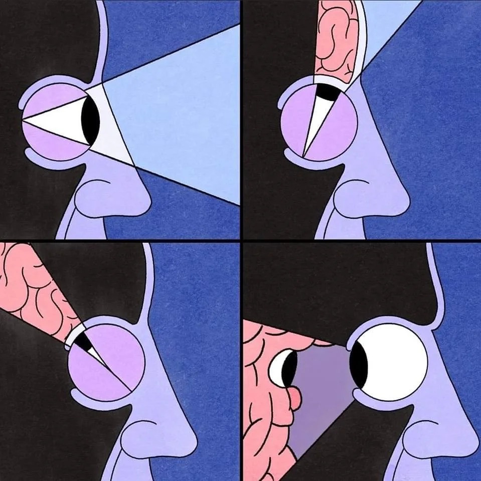 This meme is a visual representation of the classic phrase "I see what you did there." It features a cartoon character with a thought bubble, where the character's brain is literally being pulled out of their head to see what's going on, implying that they're being clever or witty. The image is a humorous way to express that you've caught on to a clever joke or pun.